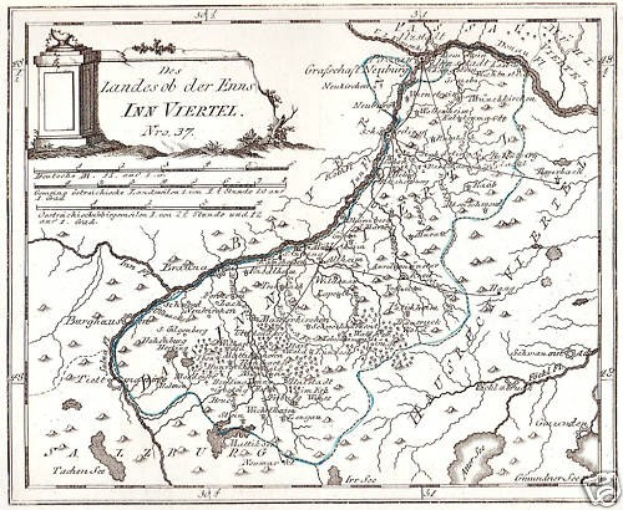 Detailierte Kartenvorlage des Rheins in Deutschland mit beschrifteten Sehenswürdigkeiten, Städten und geografischen Merkmalen sowie einem Bild einer Säule und begleitendem Text.