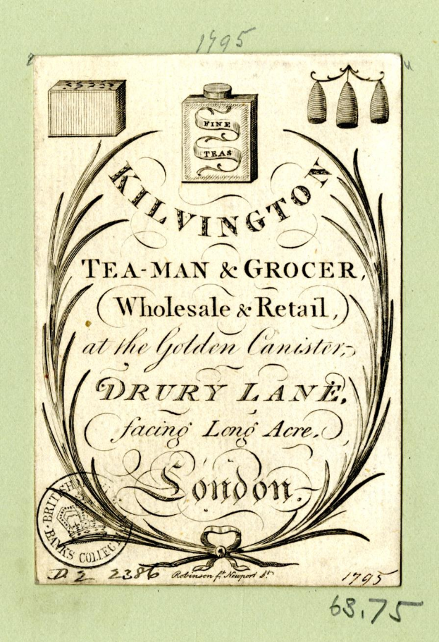 Black and white advertisement for Kilvington Tea-Man & Grocer, a wholesale and retail store, with text describing its offerings.
