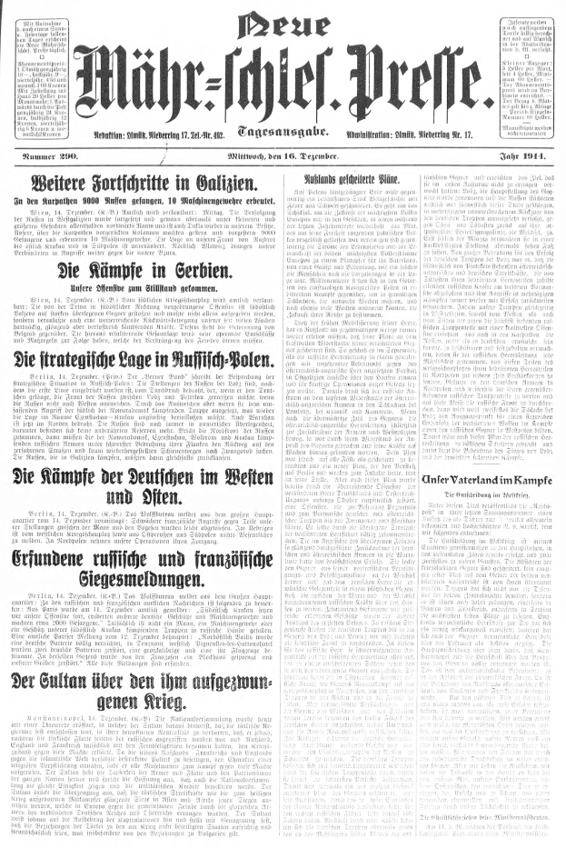 Schwarze und weiße Titelseite einer deutschen Zeitung vom 18. September 1914 mit einem Bild eines Mannes im Anzug und Krawatte und der Überschrift "Deutsches Reichstag, Vol 1, No 1".