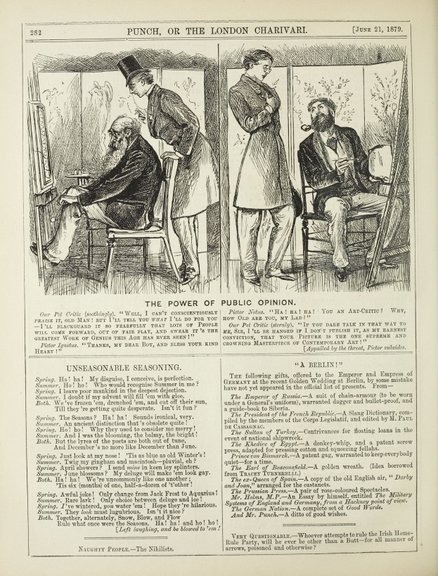 Ein altes Buchcover mit einem Mann in einem Anzug, der in einem Stuhl sitzt und ernst schaut, sowie einer Frau, die neben ihm steht und nachdenklich blickt, mit der Überschrift "Die Macht der öffentlichen Meinung" auf der Seite.