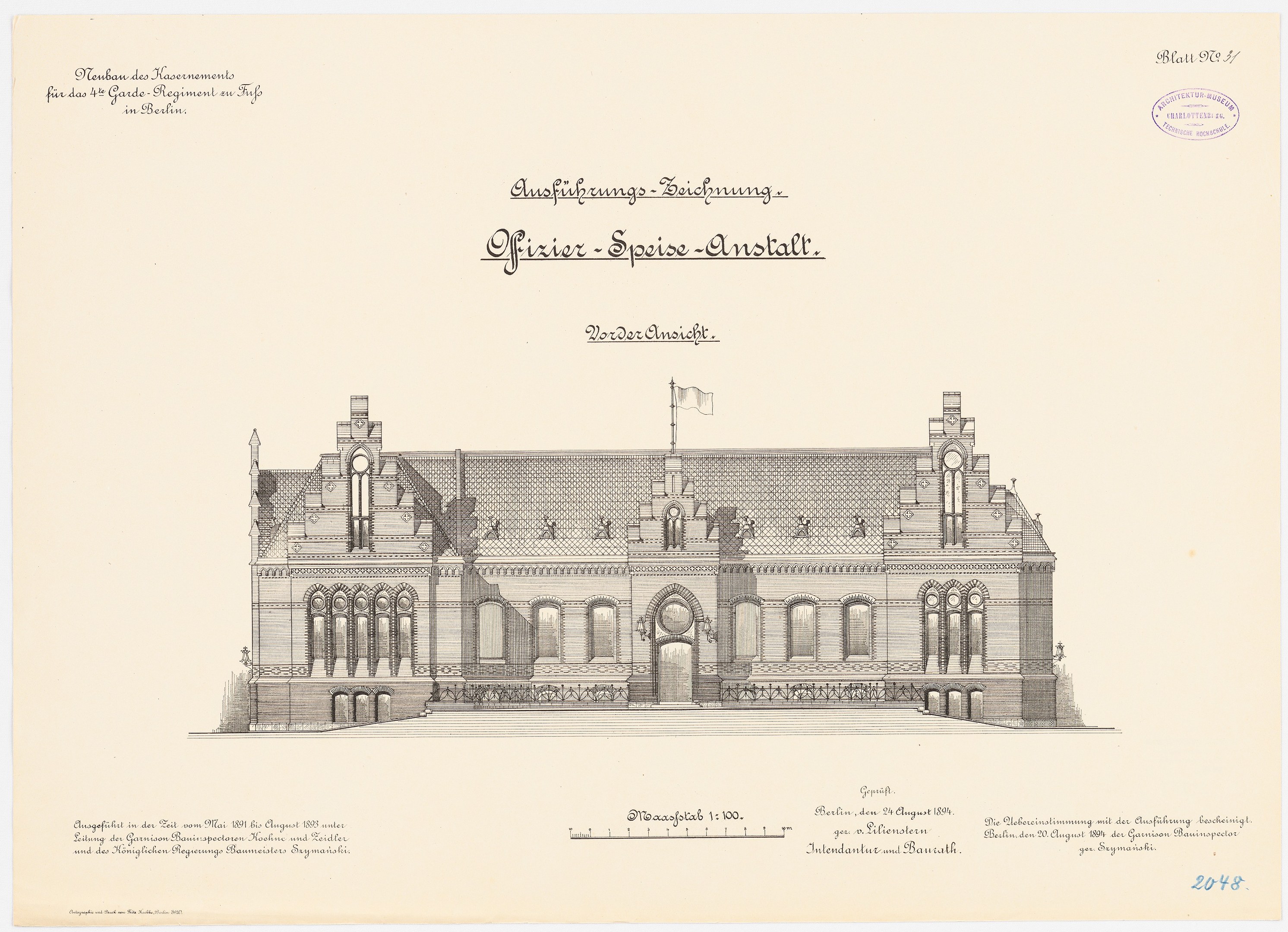 Zeichnung des Hauptsaals des Deutschen Bundestages in Berlin, Deutschland, mit einer Flagge oben und begleitendem Text.